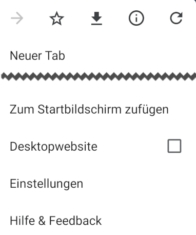 Ausschnitt des Menüs im Chrome Browser für Android